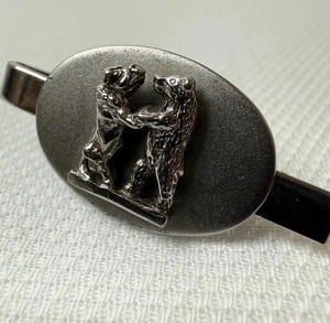 Vintage Sterling Silver Bull & Bear Tie Clip, His Lordship, NYC, Mid Century - Picture 1 of 4