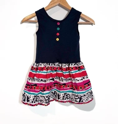 DVF Diane Von Furstenberg Kids Vintage 1980s Sleeveless Colorful Button Dress 6 - Image 1 of 4