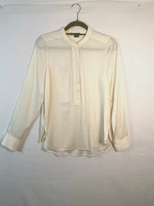 Vince 95% Silk Ivory Blouse Zip Front Snap Sleeves Sz SP Career Business - Picture 1 of 17