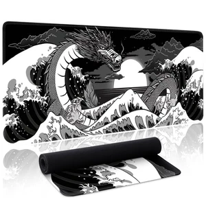 Wave Sea Dragon Gaming Mauspad Groß Schreibtischunterlage Extended Schwarz Tastatur Maus... - Bild 1 von 7