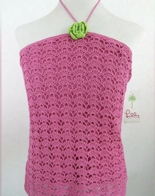 Lilly Pulitzer NWT White Label Pink Crochet Top With Removable Flower Size ML - Image 1 of 4