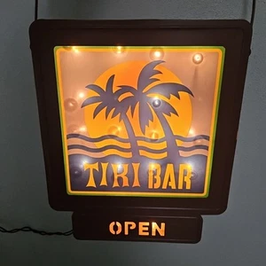 Tiki Bar Open Light Up Bar Lighted Sign 10" x 11 5/8" Original Working Condition - Picture 1 of 11