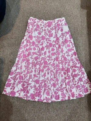 Lauren Conrad Nueva Falda Floral Blanca Rosa Forrada Talla Grande 0X Cintura Elástica ¡Bonita! Foto 1 de 4