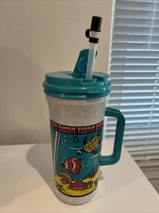 Vintage 90s Dunkin Donuts Tall Whirley Travel Mug Ocean Summer Cartoon Fish 32oz - Picture 1 of 5