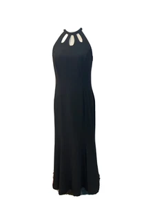 CDC Evening Caren Desiree Halter Dress Size 8 Long Black Flared Bottom - Picture 1 of 7