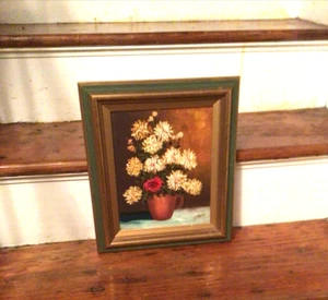 Doppelt gerahmtes, mattiertes und signiertes Blumen Original Ölgemälde von F Chery - Bild 1 von 7