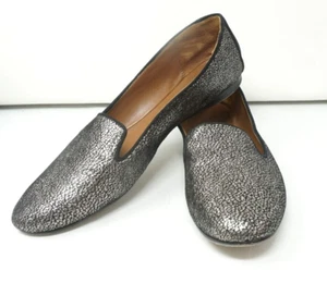 Donald J Pliner Dendasp Pewter Black Cracked Metallic Suede Flats - Women's 11 M - Picture 1 of 11