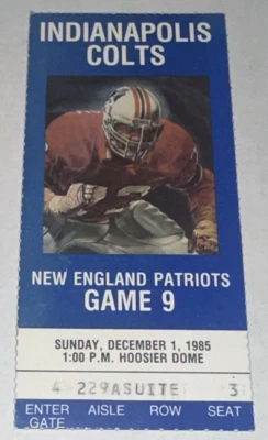 Colts Patriots NFL Ticket Stub Irving Fryar Touchdown Game #10 12/1/1985 - Image 1 of 2
