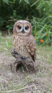 Brown Owl on Stump Garden Statue Garden Yard Decoration - Picture 1 of 7