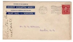 SECURITY MERCANTILE AGENCY ADVERTISING COVER MINN. TO SAPULPA INDIAN. TERR. - Picture 1 of 2