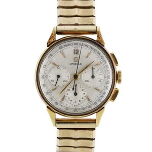 VINTAGE Omega Chronograph Tachymetre 14k Yellow Gold Silver 34mm 2279 Watch - Picture 1 of 9
