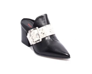 Laura Bellariva 5347 Black Leather Slip On Buckle Pointy Heel Mule 38.5 / US 8.5 - Picture 1 of 8