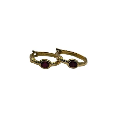 18ct 18K Yellow Gold Created Ruby Round Hoop Earrings 18mm 3.53 Grams. New - Image 1 of 4