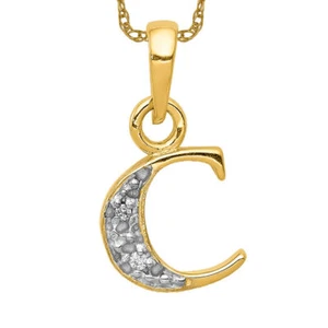 10K Solid Yellow Gold Diamond Letter C Initial Necklace - Picture 1 of 12