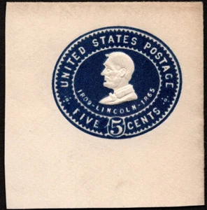 US - 1903 - 5 Cents Blue Lincoln Postal Stationery Cut Square # U393 Full Corner - Picture 1 of 1