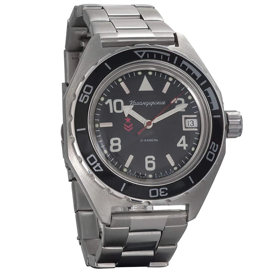 Vostok Komandirskie 42mm Stainless Steel Case with Stainless Steel Band Men's Wristwatch
