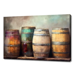 Vintage Wine Barrels Tuscany Winery Kitchen Modern Decor Canvas Print Wall Art - Picture 1 of 10