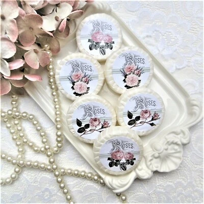 MARKENLOS 6 x Gästeseife Handseife Duftseife Vintage Shabby Rosen Seife Badezimmer WC Deko