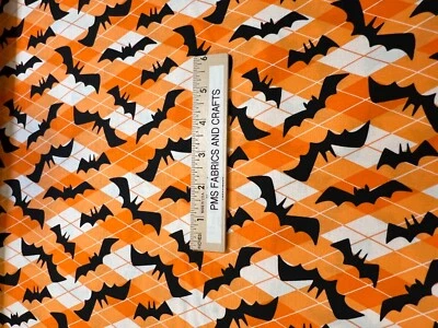 MODA Halloween Fab Boo 100% cotton fabric yard 36 x 44 PUMPKIN 22481 17 Bats Bat - Image 1 of 4