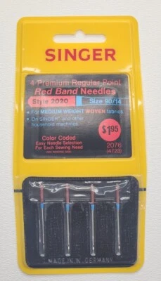 Singer Needles 4 Premium Punto Regular Banda Roja Estilo 2020 Talla 90/14 Foto 1 de 4