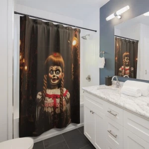 Annabelle the Curse Doll Halloween Design Shower Curtain Dimension 71" × 74" - Picture 1 of 3
