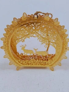 2000 Danbury Mint Christmas Ornament Deer in the Woods 23k Gold Plated Trees - Picture 1 of 6