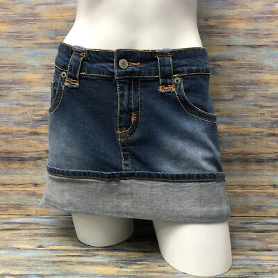 Falda azul asfalto para mujer talla 13 denim envejecido punto naranja dobladillo con puños azul Foto 1 de 4