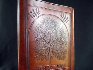 A5 Handmade Refillable Leather Journal - ASH TREE - Sacred Druid Tree of Life - Picture 1 of 11