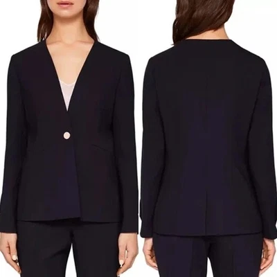TED BAKER Cerisa Tailored Blazer in Navy Blue TB 1 US Size 4 Collarless Wool - Image 1 of 4