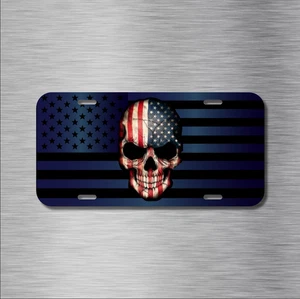 NUEVO Calavera Bandera Americana EE. UU. América Aluminio Placa Coche SUV Camión - Imagen 1 de 2