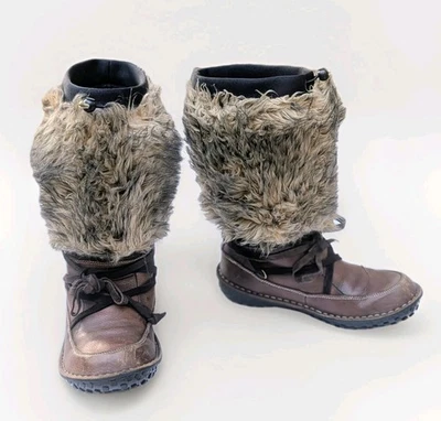 Botas esquimales SOREL Ahnah para mujer 9 de cuero marrón con ribete de piel sintética forradas aislantes  Foto 1 de 4