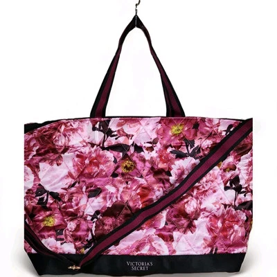 Bolso de Mano Victoria's Secret Grande Acolchado Fin de Semana Rosa y Negro Floral Lona Foto 1 de 4