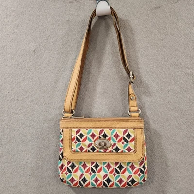 Fossil Maddox Satchel Purse Crossbody Bag Turn Lock Front Zip Y2K Multicolor - Image 1 of 4