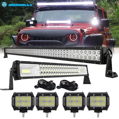 52" + 22" LED Light Bar + 4x 4" Pods Driving Lights SUV ATV Offroad Truck Boat Foto 1 de 4
