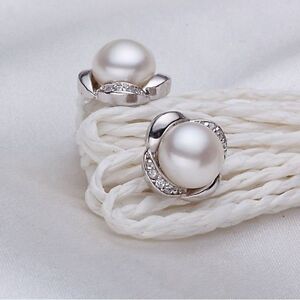 Freshwater Pearl Silver Earrings 925 Silver White Ivory Pearl Stud Bridal Studs