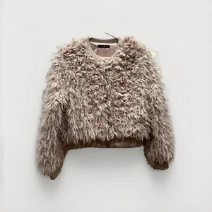 Soma Kunstfell Creme Cropped Jacke Gr. UK M/L Blumen Boho Flauschig Wollmischung - Bild 1 von 10