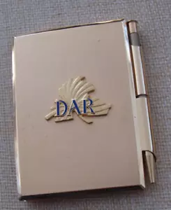 VTG England Stratton Goldtone Purse Sz Pencil Paper Pad Holder - DAR Logo - Picture 1 of 13