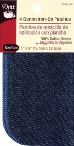 Dritz 55242-70 Iron-On Patches 5"X5" 4/Pkg-Light & Dark Denim (6Pk) - Picture 1 of 1