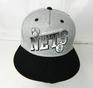 NBA BROOKLYN NETS Snapback Cap Hat Raised Script Logo Gray & Black Ultra Game - Picture 1 of 7
