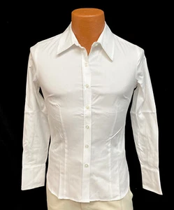 Women's White Blouse Button Up 100% Cotton Machine Washable Made in USA Size XS - Picture 1 of 5