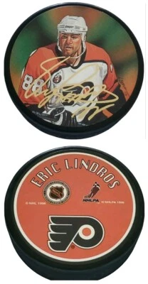 ERIC LINDROS #88 FLYERS NHL NHLPA 1996 FOTO DISCO DE COLECCIÓN 🇸🇰 ¡ESTAMPADO EN SIG! Foto 1 de 4
