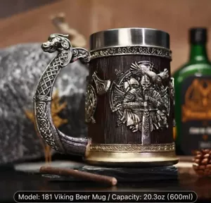 1pc Medieval Viking Beer Mug 20.29oz Stainless Steel Coffee Cup - Picture 1 of 6