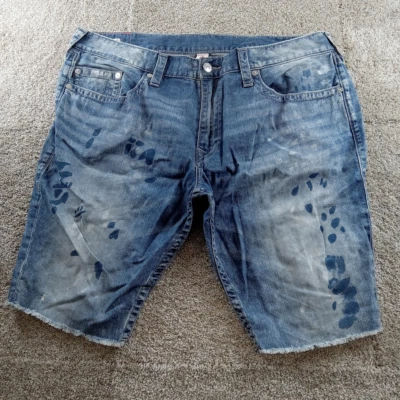 Pantalones Cortos True Religion Para Hombre 44 Azul Pintado Corte Rickey Relajado Foto 1 de 4