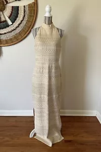 St. John Knit EVENING Beige Gold Rhinestone Dress Woman's 12 - Picture 1 of 12
