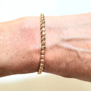 Bracciale Perline Sfaccettate Fibbia Aragosta 14k Solido 4mm Oro Giallo - Foto 1 di 10