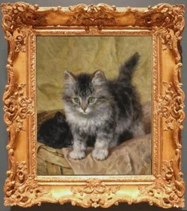 Handmade Old Master-Art Antique Oil Painting Animal Cats kittens on canvas - Picture 1 of 2