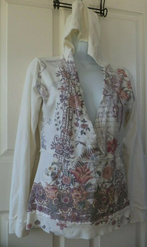 OFF WHITE Felpa con cappuccio American Rag Cie floreale avorio donna junior taglia M