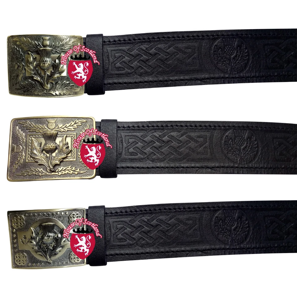 Scottish Kilt Belt with Buckle Thistle Antique, Kilts Belts for Men Leather Blac - image 1 of 1