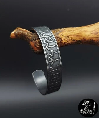 Armreif Armspange Armband Runen Wikinger Edelstahl Runenschrift Mittelalter NEU - Bild 1 von 4