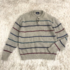 Vintage Woolrich Wool Henley Sweater Mens Sz XL Heather Gray Multi Stripe Button